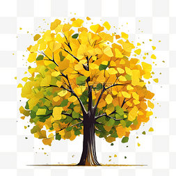 黄色小树图片_一颗银杏树扁平手绘