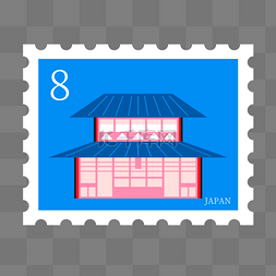 数字8浅草寺蓝色日本邮票