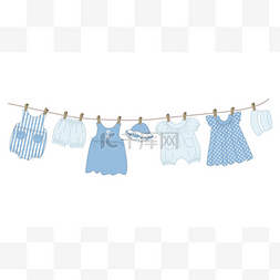 婴儿衣服挂在晾衣绳上.洗完衣服