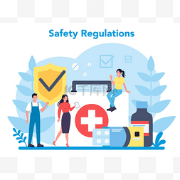 安全健康卡通图片_OSHA概念。职业安全和健康管理.