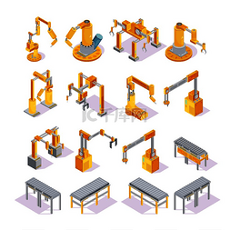 带机器人手的黄色灰色输送机的等
