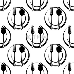 食物黑色背景图片_白色背景上带有叉子和勺子无缝图