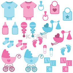 婴儿与奶瓶图片_矢量男孩和女孩主题宝宝图像的集