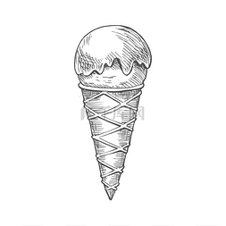 华夫饼蛋筒冰淇淋独立单色草图威