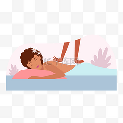 年轻女性趴着spa按摩概念插画