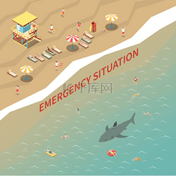 海报排版素材图片图片_海滩救生员用扬声器警告人们鲨鱼