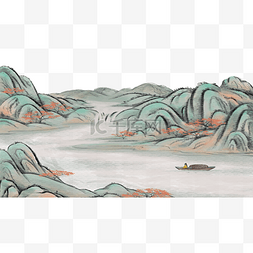 中国风国画山水风景彩色水墨画