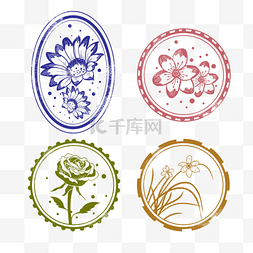 复古插图图片_花卉邮戳复古插图