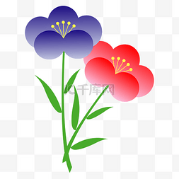 创意植物花卉图片_红蓝色五瓣弥散花装饰