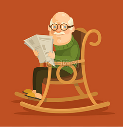 老人坐在摇椅上。矢量平面插画