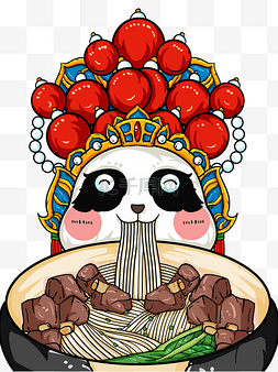 卡通熊猫吃图片_国潮熊猫吃面条中国阿包