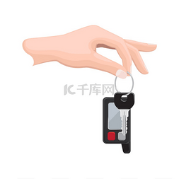 不锈钢的图片_车钥匙挂在钥匙圈上，人手平面矢