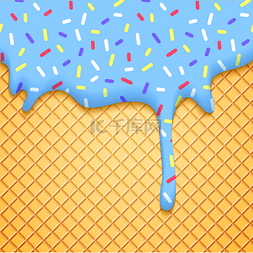 传统饮食海报图片_Ice Cream Cone Illustration with Wafer and Bl