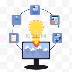 商务山图片_商务团队彩色圆形电脑灯泡思维导