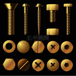 有棱角的螺栓图片_金色的螺栓和螺丝。