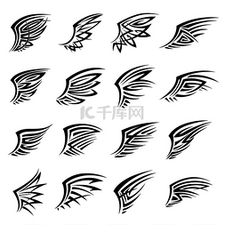 黑色部落纹身设计翅膀独立也可以
