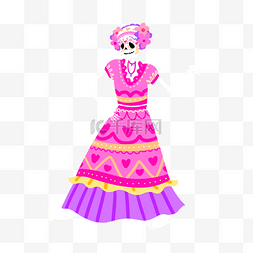 粉红色的头发图片_墨西哥亡灵节卡通俏皮骨骼形象