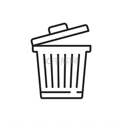 垃圾桶回收图片_垃圾箱矢量线图标房屋清洁用品带