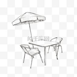 户外桌椅图片_素描夏季户外咖啡馆桌椅