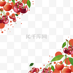 夏季圆形图标图片_樱桃树叶绿色红色圆形边框