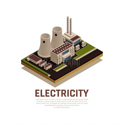 电力城市图片_电力概念与厂房和工业符号等距矢