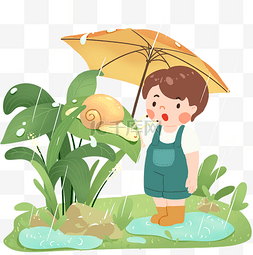 植物图片_二十四节气谷雨男孩打伞踩水