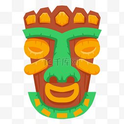面具非洲面具图片_黄绿色卡通夏威夷风格提基面具