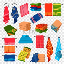 矢量布图片_卡通毛巾厨房海滩和浴室悬挂和堆