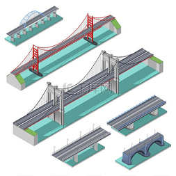高度图片_桥梁等轴测集河湾或湖泊上方的桥