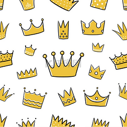 涂鸦皇冠图案无缝印刷国王和王后