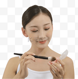 美妆模特图片_美女手拿化妆用品