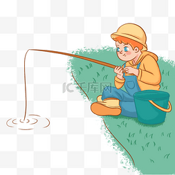 户外活动钓鱼的男孩