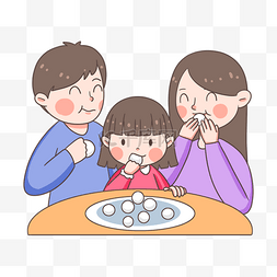 月见节日本家庭吃月见团子插画