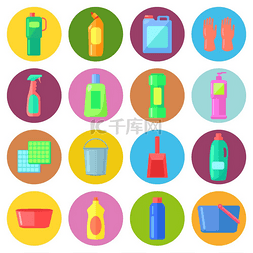 浴室清洁用品图片_一套瓶装家用化学品、用品和清洁