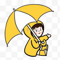 雨点图片_春雨主题蹲在地上撑着伞的小朋友