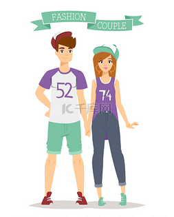 Beautiful vector cartoon couple fashion cloth