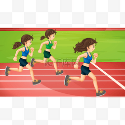 Three women running in the track