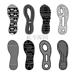 印记白色图片_各种高度详细的黑色运动鞋脚印在