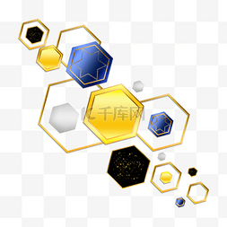 科技蓝色商务背景图片_六边形抽象金属质感几何