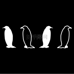企鹅图标集白色矢量插图平面样式