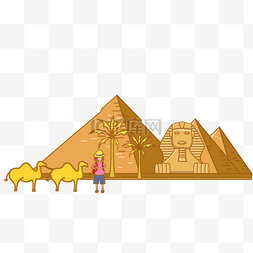 矢量水彩色图片_埃及金字塔旅游插画