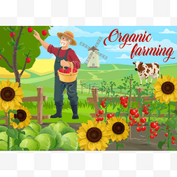 水果蔬菜手绘卡通图片_农场主在农场,农业园地,病媒蔬菜,