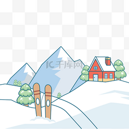度假海报图片_冬季滑雪卡通房子场景