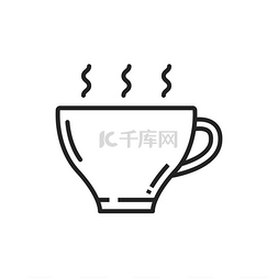 热杯矢量细线图标咖啡或茶杯厨房