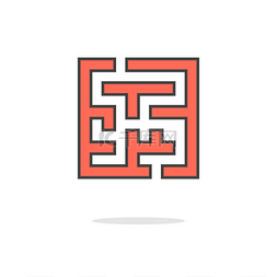 几何拼图图片_simple red maze icon with shadow
