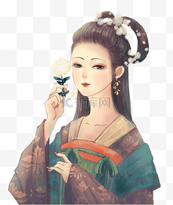 美女如花图片_中国风汉服美女之唐朝服饰摘花的