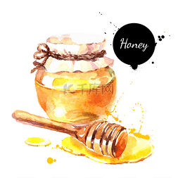 水彩横幅图片_水彩手绘新鲜的蜂蜜. 