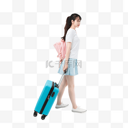 夏季度假旅行图片_旅行拉行李女孩人物