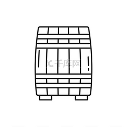 法国干邑白兰地酒图片_复古木桶波特酒孤立的细线图标装