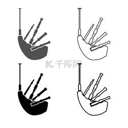 风笛图标集灰色黑色插图平面样式